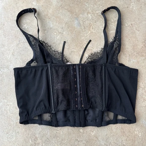 Victoria's Secret Dream Angels unlined black lace-up corset top, Size Large - Picture 6 of 12